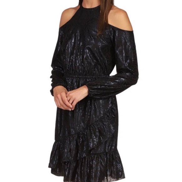 Michael Kors cold shoulder snake print dress/black/size Large NWT cold sh - Picture 1 of 8